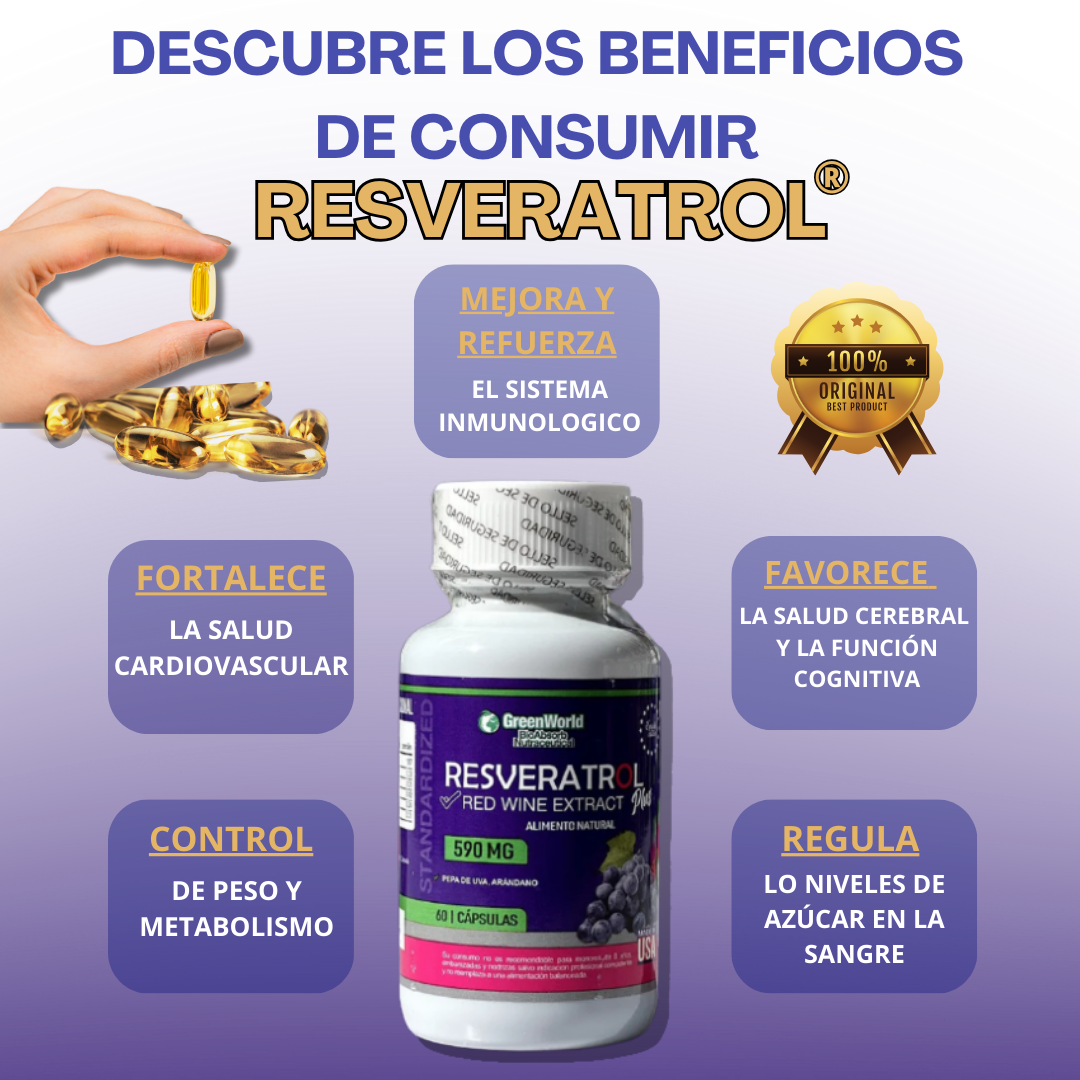 RESVERATROL® PLUS GREENWORLD  60 CÁPSULAS (1 MES) + ENVIO GRATIS