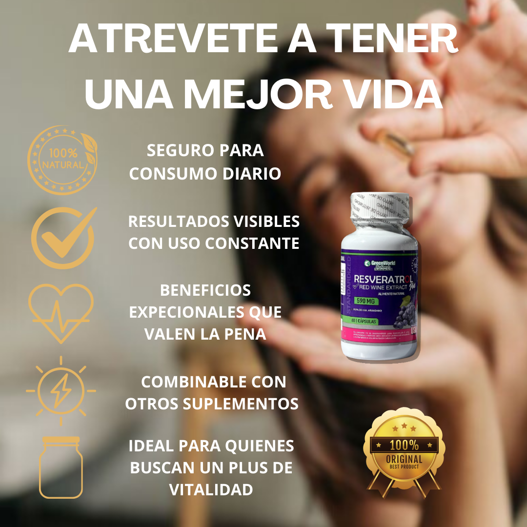 RESVERATROL® PLUS GREENWORLD  60 CÁPSULAS (1 MES) + ENVIO GRATIS