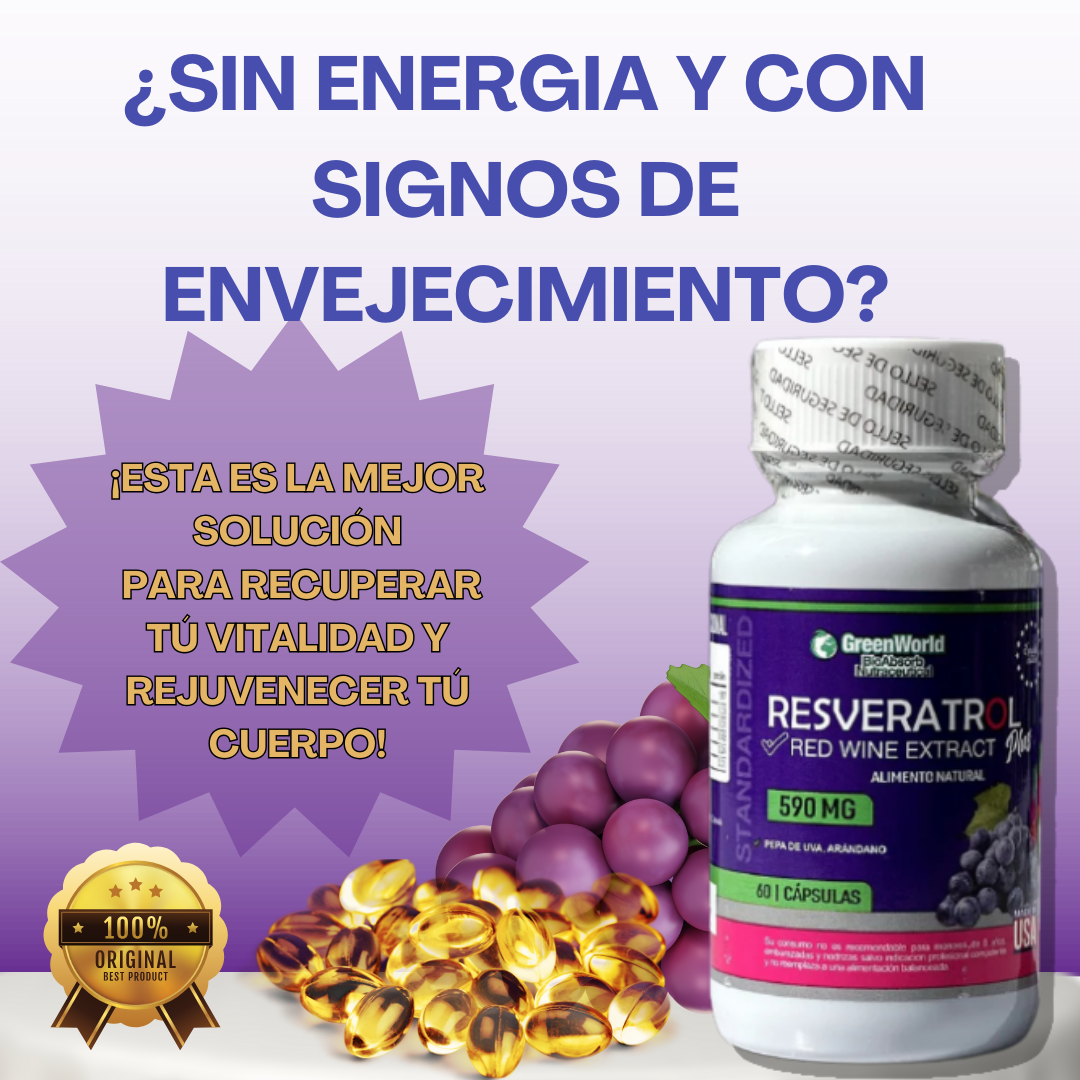 RESVERATROL® PLUS GREENWORLD  60 CÁPSULAS (1 MES) + ENVIO GRATIS